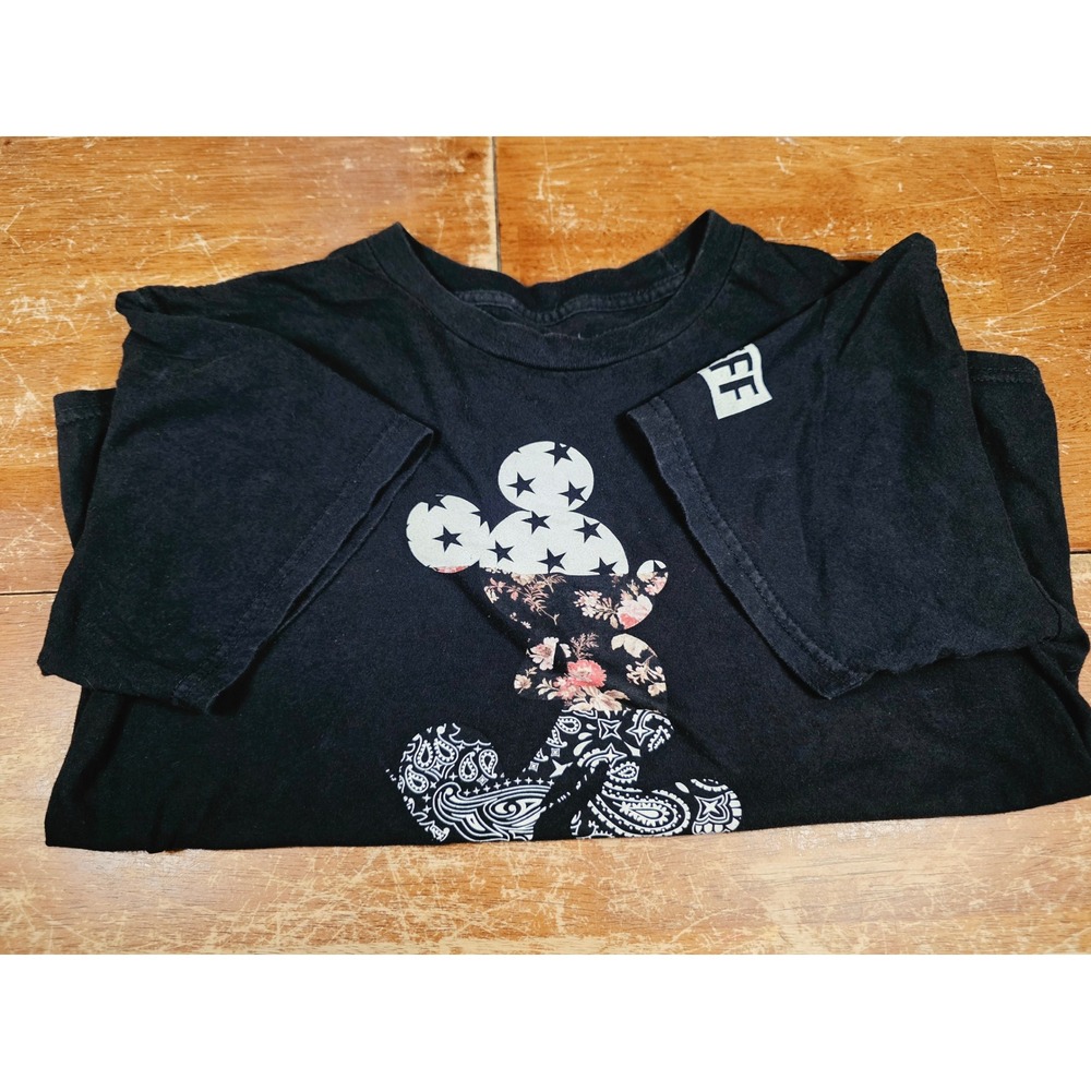 Disney Collection by Neff Mickey Mouse Graphic T-Shirt Black Floral Paisley L